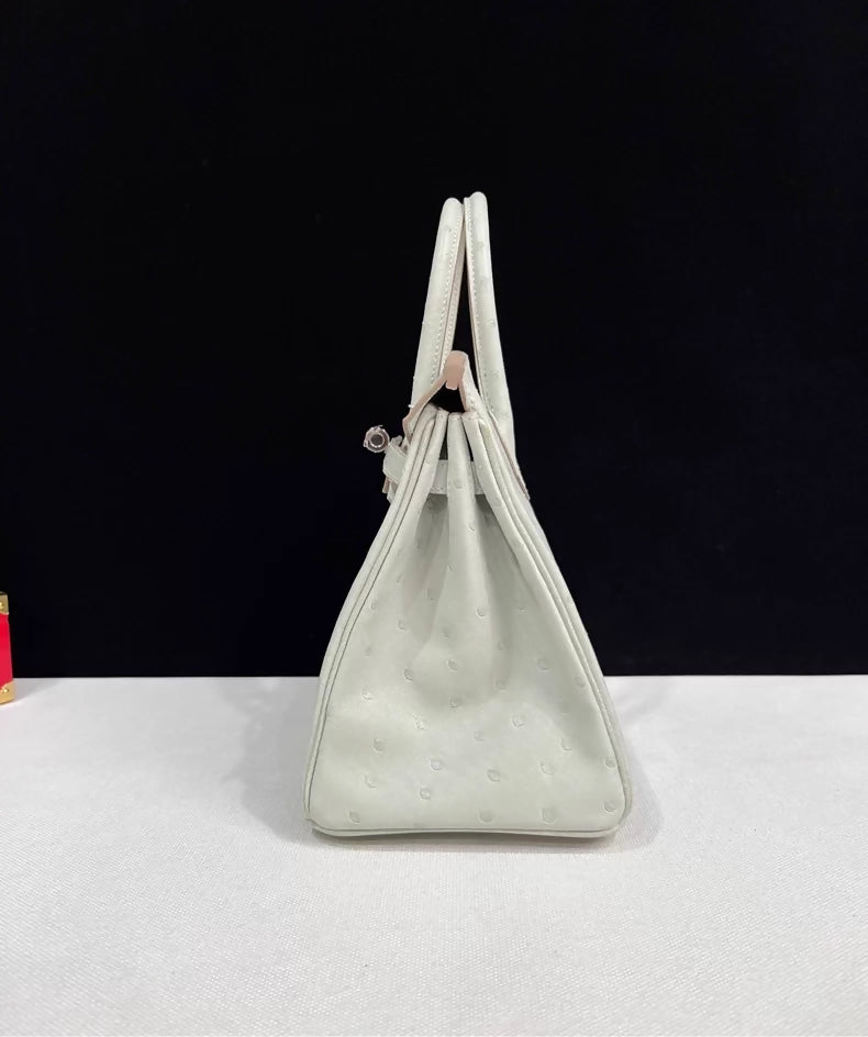 Hermes Birkin 25 Pearl Grey Gris Perle Ostrich Leather palladium hardware