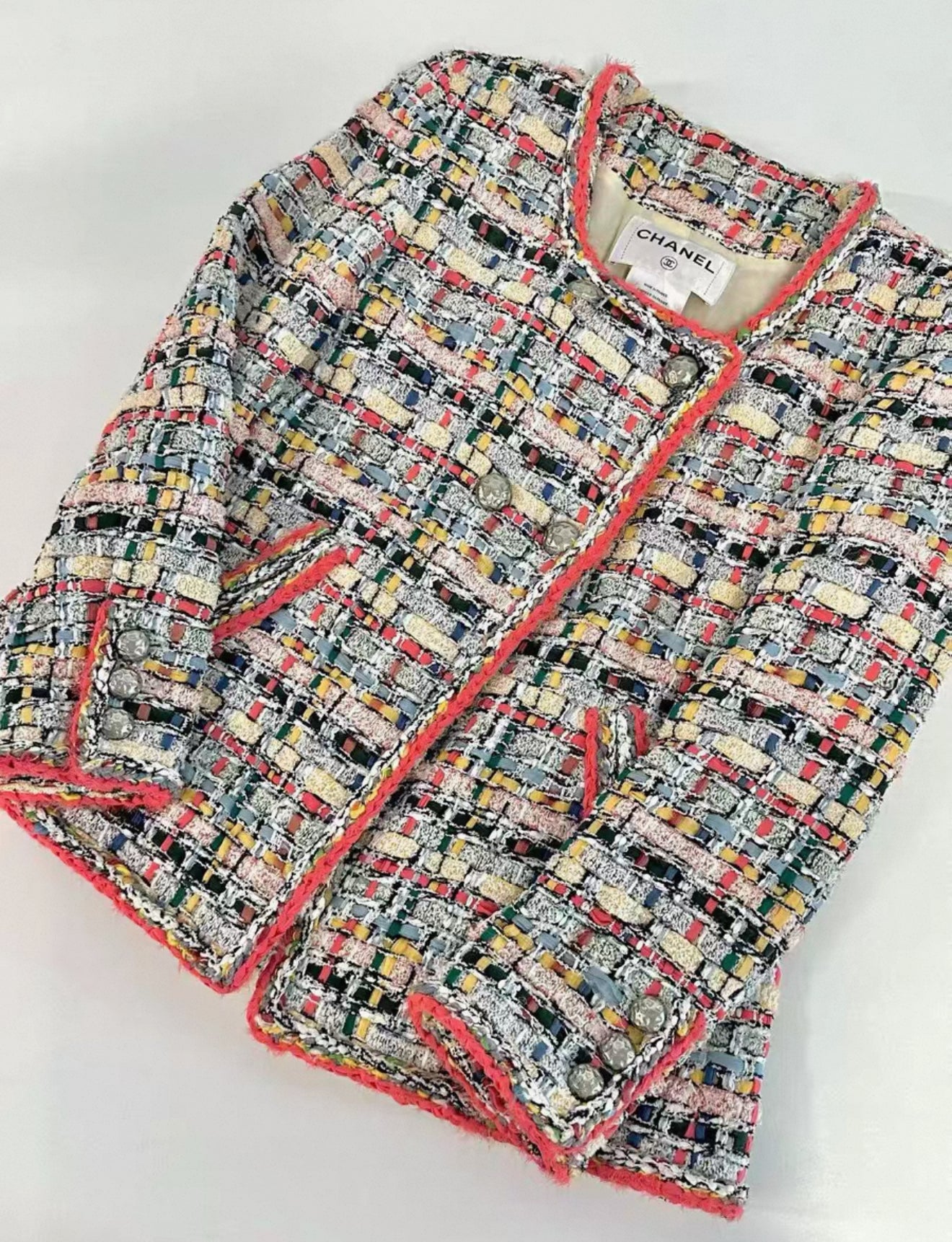 Chanel 15P Orange-Red Colorful Tweed jacket F36