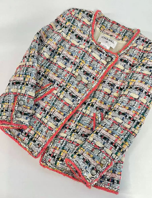 Chanel 15P Orange-Red Colorful Tweed jacket F36