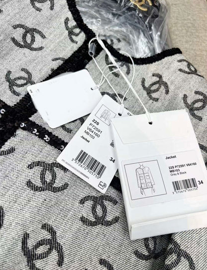 Chanel 22SS CC Gray denim jacket with sequin trimming brand new size 34