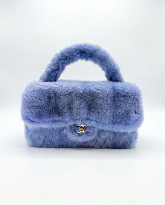 Rare**Chanel Vintage 1994 ice blue Mink Fur Top Handle Bag