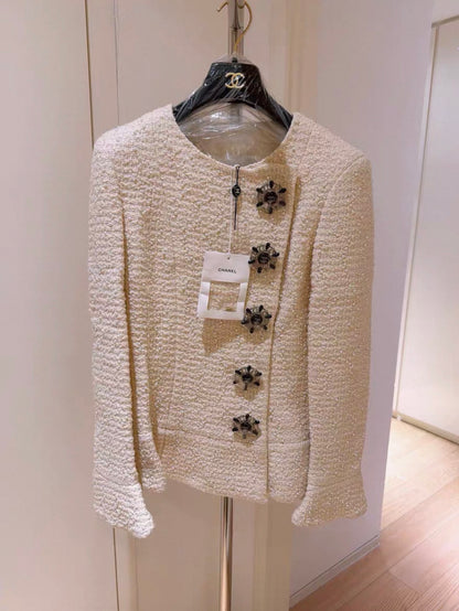 Chanel 18A ecru pearl tweed jacket