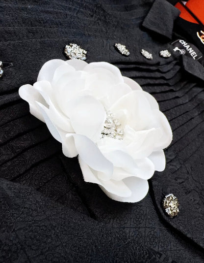 Chanel 25a Haute Couture white silk camellia brooch