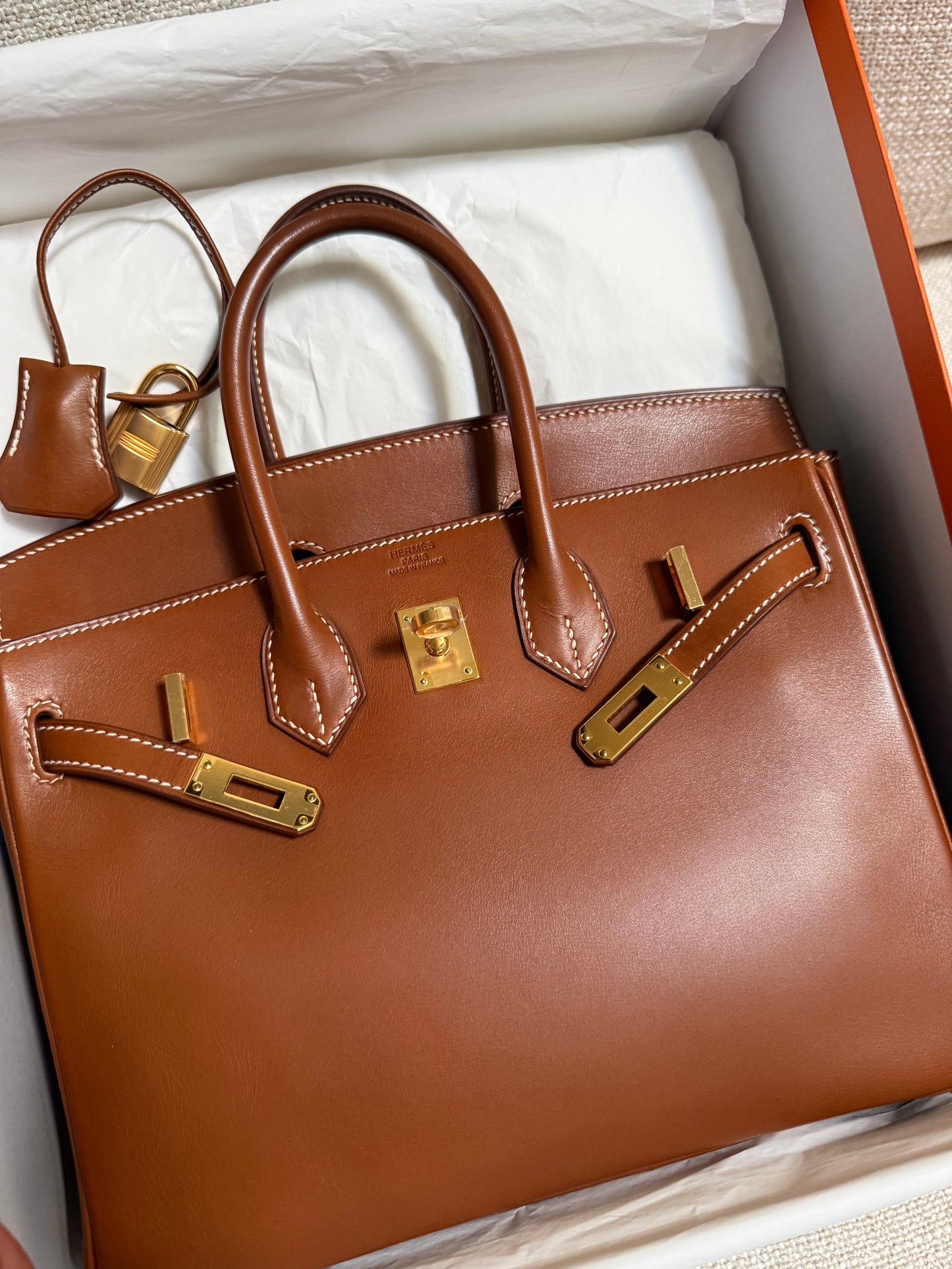 Hermès Birkin 25 smooth Barenia leather gold hardware