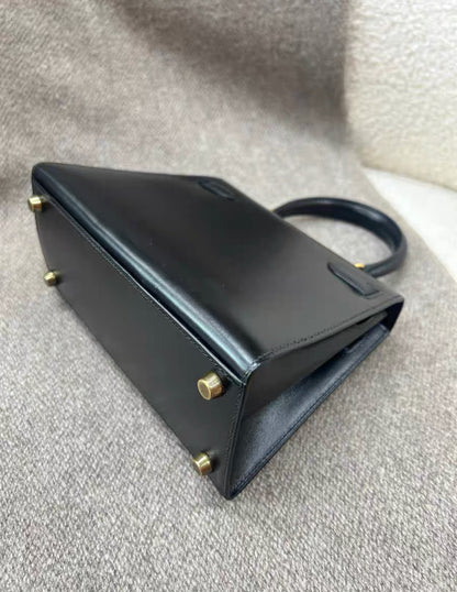 Vintage Hermès Kelly Sellier 20 Black Box Gold Hardware