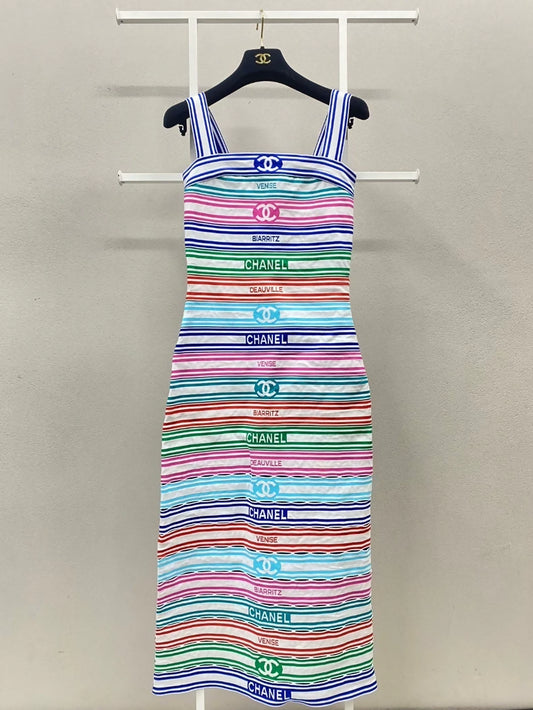 Chanel color striped double c dress
