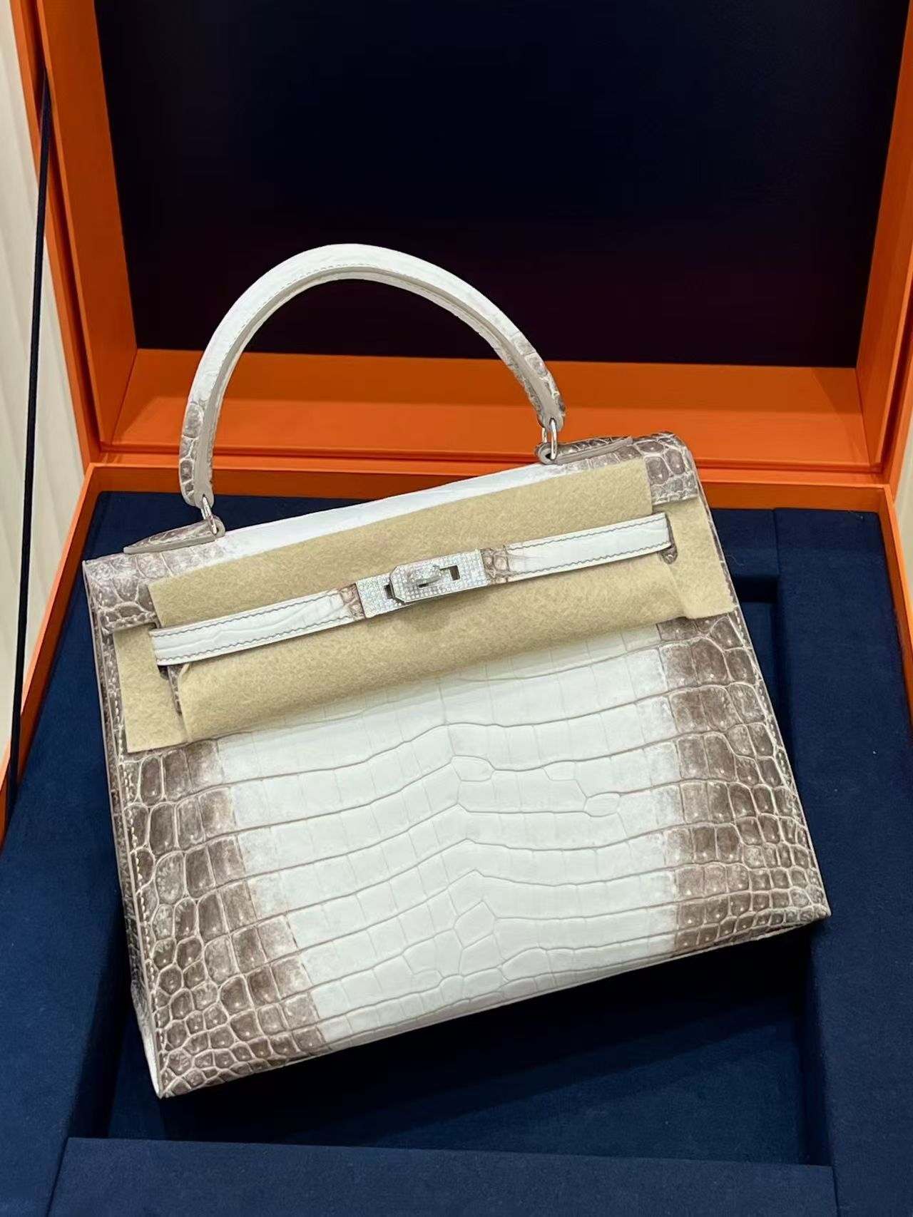 Hermes Kelly 25 Bag Diamond Himalaya Blanc Matte Niloticus Crocodile with 18k White Gold Hardware