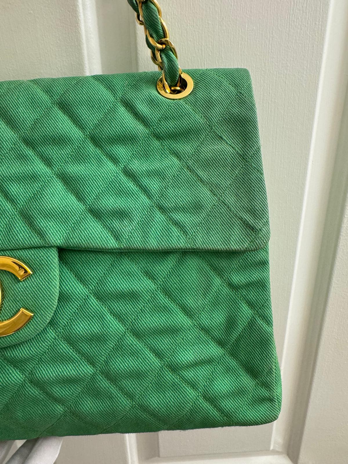 Chanel Green Denim Maxi Flap Bag