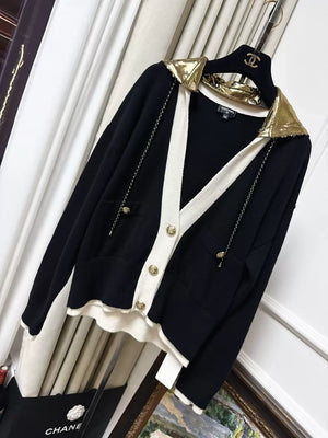 Chanel 24C gold and black hooded cashmere cardigan