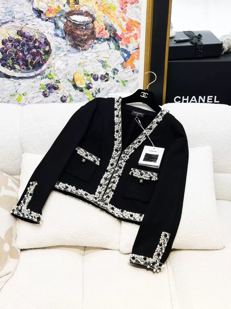 Chanel 20A haute couture black tweed jacket