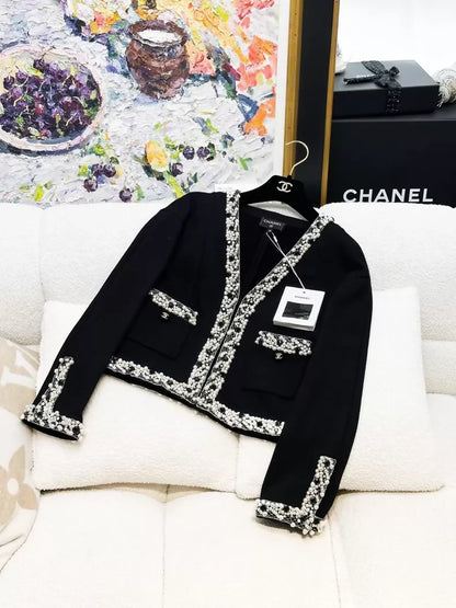 Chanel 20A haute couture black tweed jacket