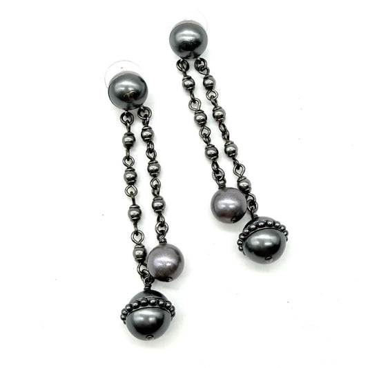 Chanel black and grey beaded tassel earrings