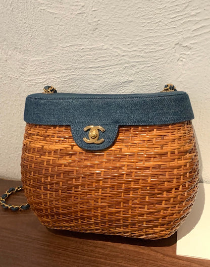 Chanel 98P wicker/denim chain basket bag