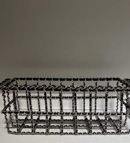 Chanel 14K Black Leather Chain-Threaded Supermarket Shopping Basket Bag