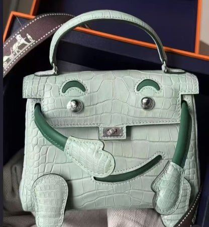 Hermes kelly doll 6U Vert d’eau Matte crocodile leather Palladium Hardware