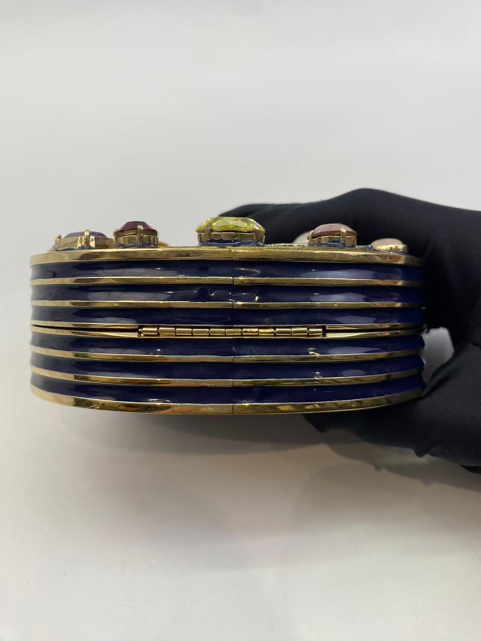 CHANEL 2007 Horoscope Navy Blue Metal Gripoix Gold Crystal Small Mini Minaudière Bag