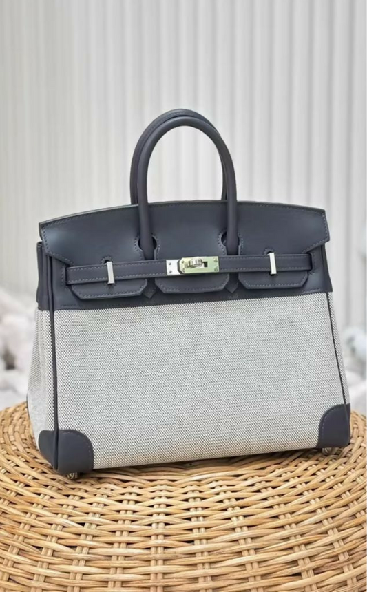 HERMÈS Birkin 25 Gris misty Swift Toile H Palladium  hardware