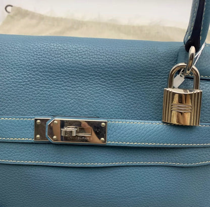 HERMES shoulder Kelly Blue Denim Togo Leather palladium hardware