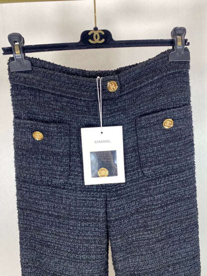 Chanel blue and gold woven flared wide-leg trousers
