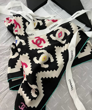 Chanel 23A colourful double C silk scarf