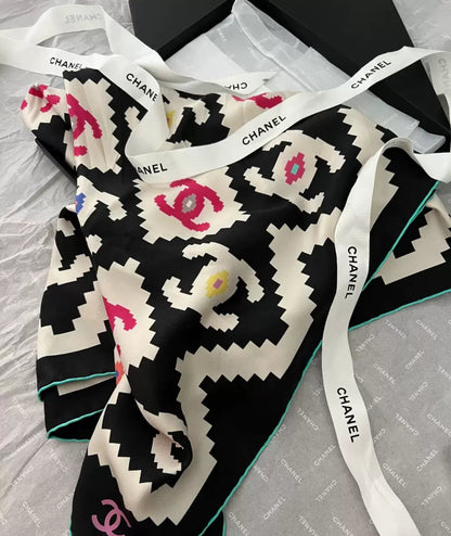 Chanel 23A colourful double C silk scarf