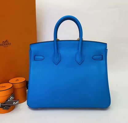 Hermes Birkin 25 Tanzanian blue Swift Leather Palladium Hardware