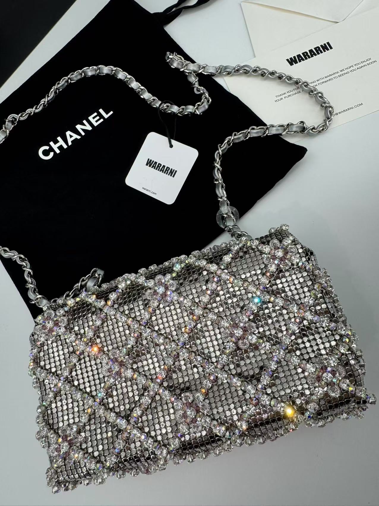 Chanel 22 diamond quilting silver-tone CC Mini Flap Bag