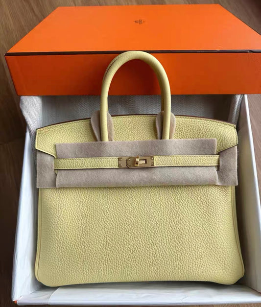 Hermes Birkin 25 Jaune Poussin Togo Leather Gold Hardware Handbag