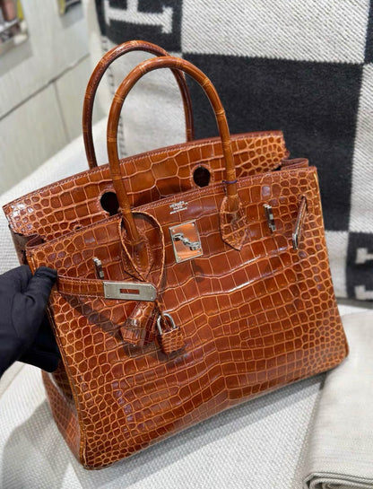 Hermès Birkin 30 shiny Alligator Fauve Barenia Palladium Hardware