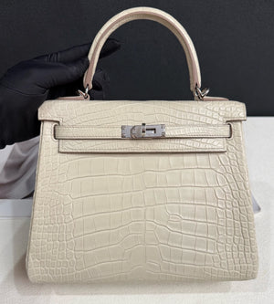 Hermes Kelly 25 beton matte alligator palladium hardware
