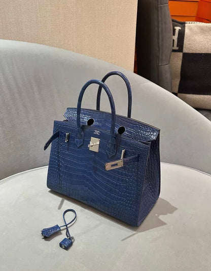 Hermes Birkin 30 Sellier Blue Indigo Matter Crocodile Leather Palladium Hardware