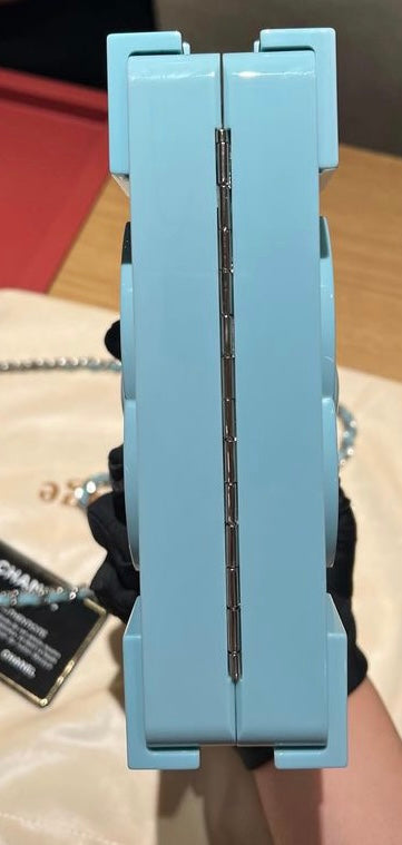 CHANEL Baby Blue Lego Clutch very rare pristine condition