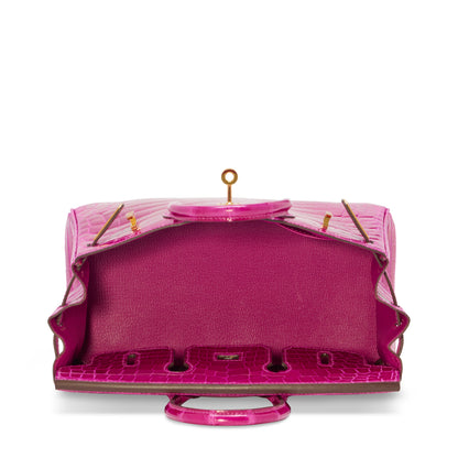 Hermes Birkin 25 Rose Scheherazade Shiny Crocodile Leather with Gold Hardware