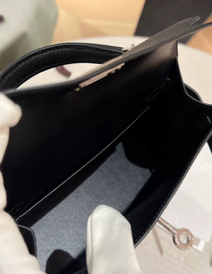 HERMES MINI KELLY BLACK EPSOM PALLADIUM HARDWARE