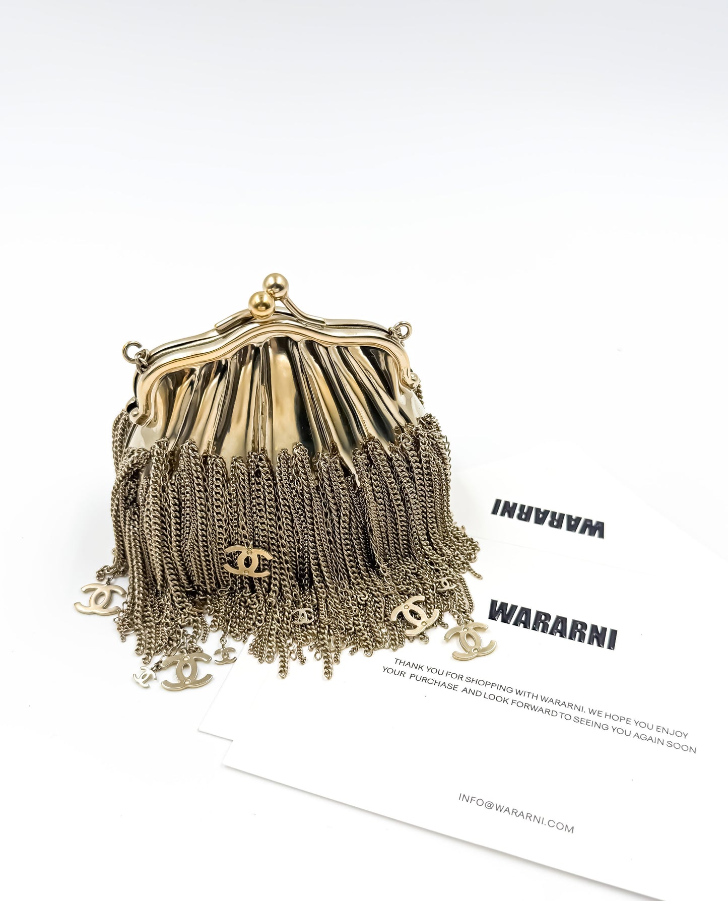 Chanel Gold Chain Tassel Shell Coin Purse minaudière