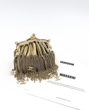 Chanel Gold Chain Tassel Shell Coin Purse minaudière