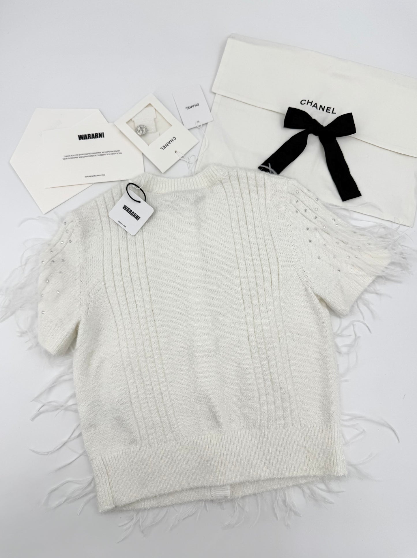 Chanel 25S white feather cardigan