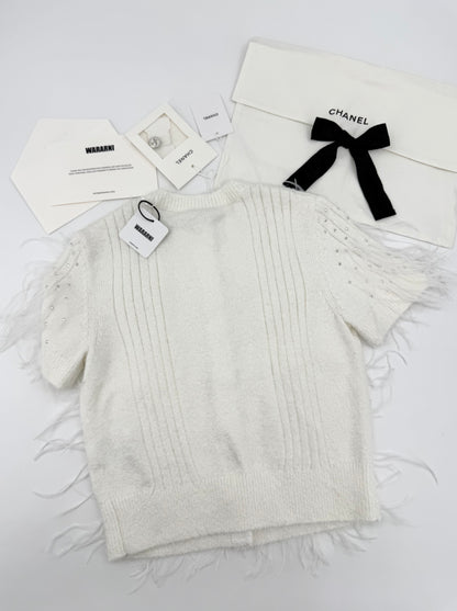 Chanel 25S white feather cardigan