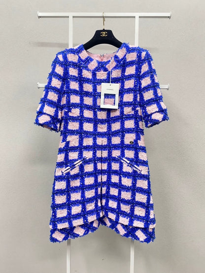 Chanel 18S pink and blue tweed dress