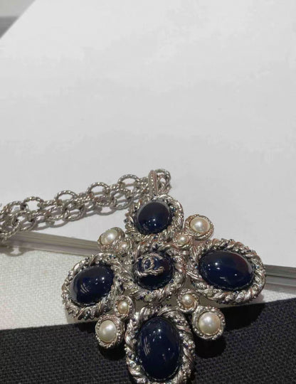 Chanel 2013 Blue/Silver Cross pendant necklace