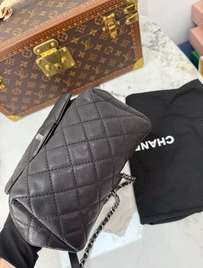 Chanel Vintage black leather Silver hardware backpack