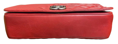 Chanel Red Quilted Glazed Aged Calfskin Leather Medium Coco Boy Flap Bag