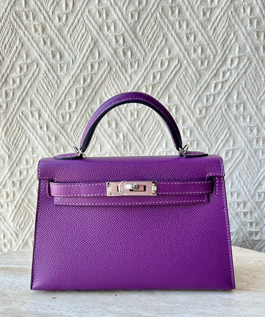 Hermes Mini Kelly 20 Anemone Epsom Leather Palladium hardware