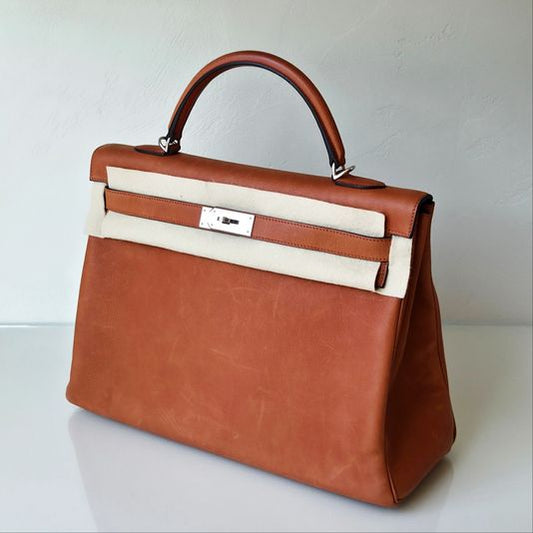 Hermès kelly 40 Taurillon Saddle Fauve Leather Palladium Hardware