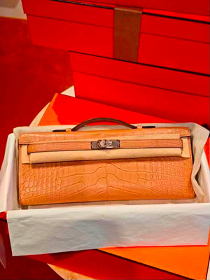 Hermes Kelly cut chai matte alligator palladium hardware