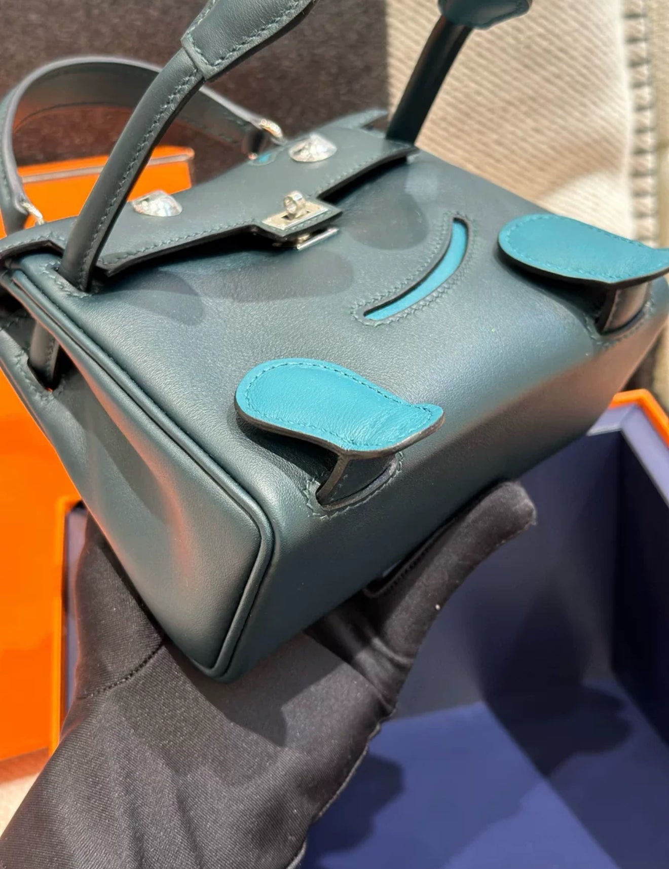 Hermes kelly doll Green Cypress Swift leather with Palladium