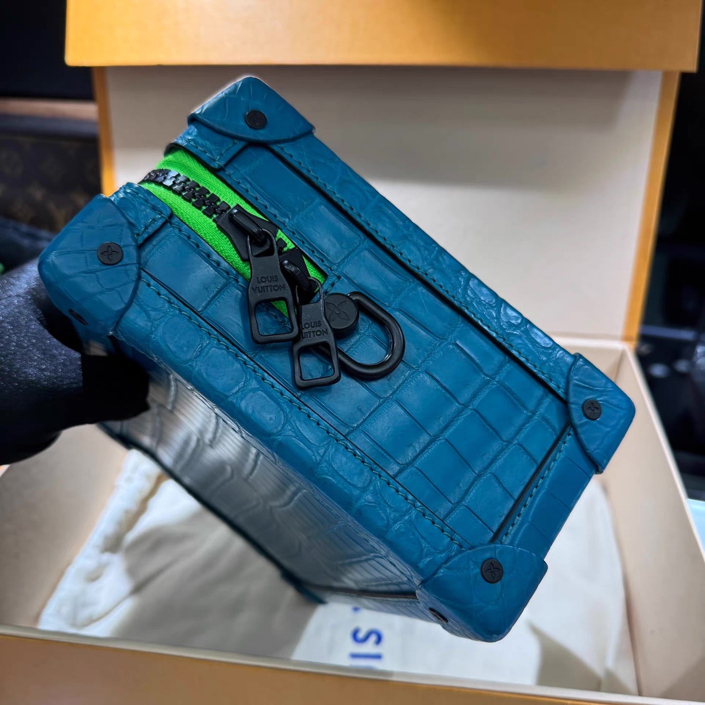 Louis Vuitton Blue Crocodile Soft Trunk Mini bag