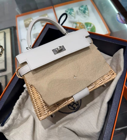 Hermès Kelly Mini Picnic White Swift Leather Palladium Hardware