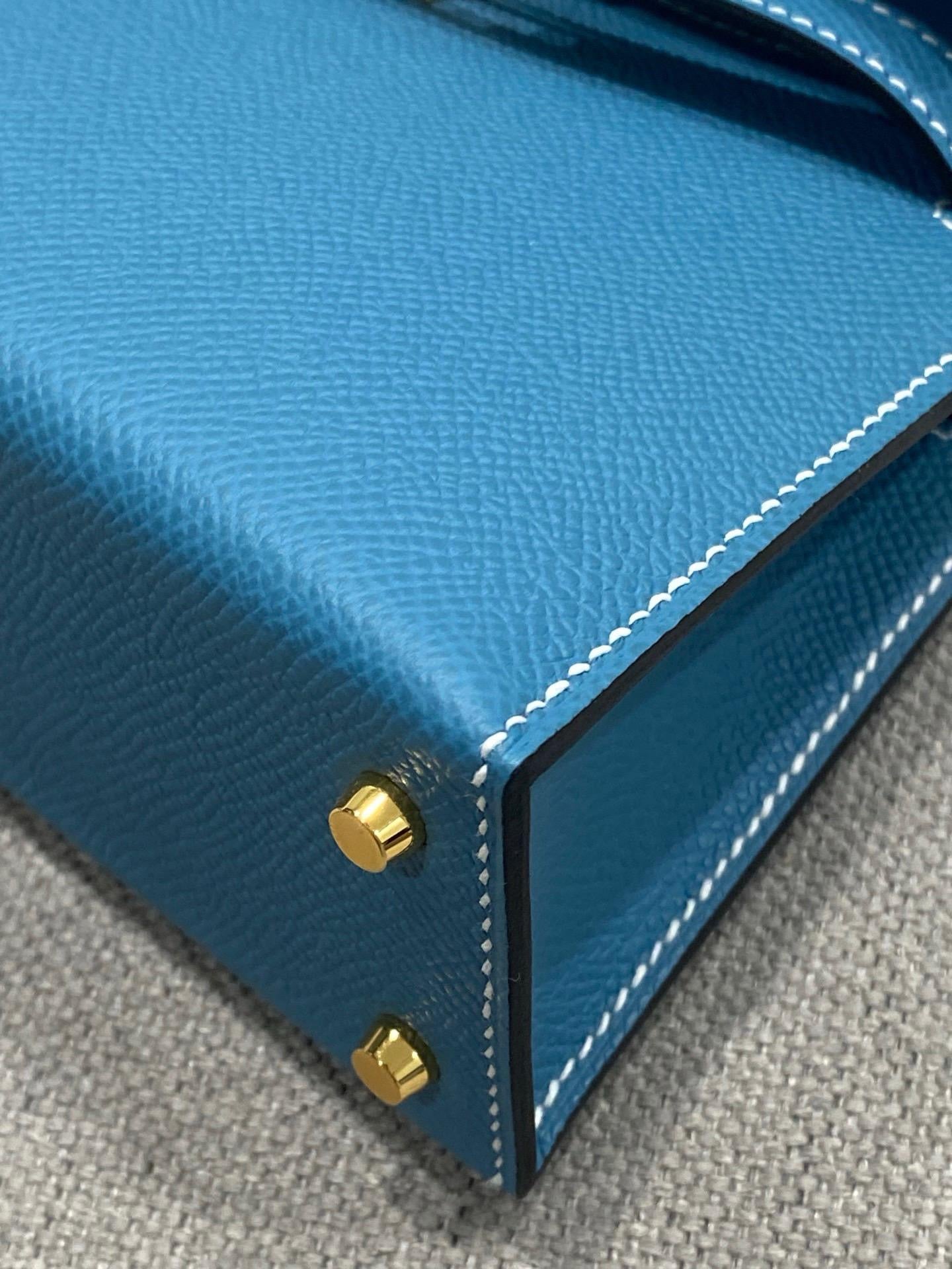 Hermes Mini Kelly Bleu Jean Epsom Gold Hardware