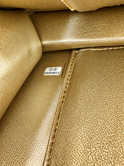 Chanel 19A Gold Crocodile Embossed Paris-New York Coco Scarab Ancient Egyptian Clutch Gold Hardware